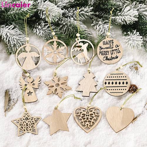12pcs DIY Wooden 2022 Merry Christmas Decorations For Home Angel Snowflake Ball Elk Tree Ornaments Pendants Xmas Happy New Year