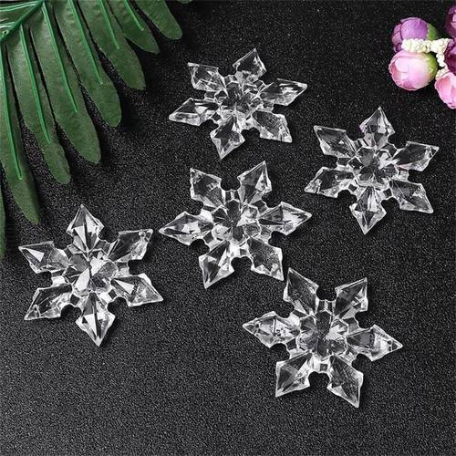 12pcs Christmas Snowflake Clear Crystal Acrylic Rhinestone Freeze Xmas Tree Pendant Diy Decorative Craft Scrapbooking Decor W3