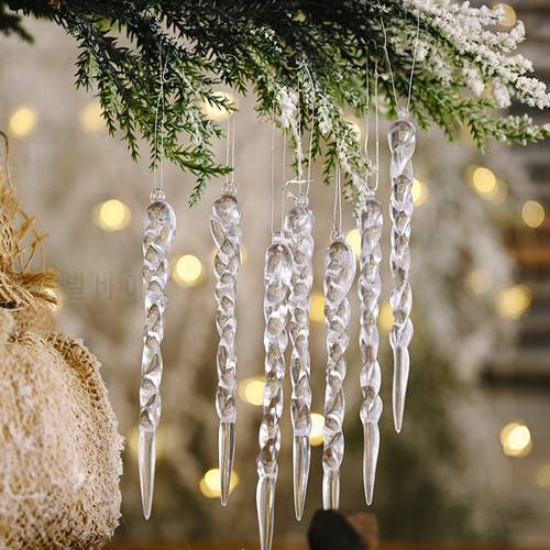 3/6/12PCS Christmas Decoration Simulation Ice Xmas Tree Hanging Ornament Fake Icicle Props X-mas Tree Decorations Winter Party