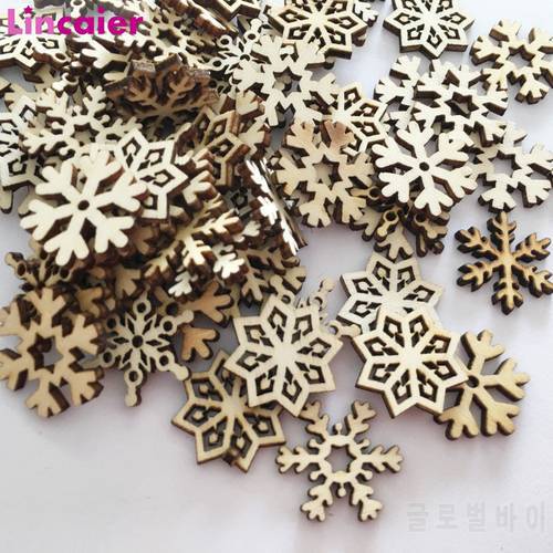50pcs Mini DIY Natural Wooden Snowflake Decoration Winter Snow 2022 Merry Christmas Decorations for Home Happy New Year Supplies