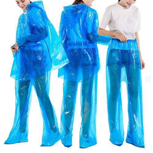 2pcs Women Men Waterproof Disposable Raincoat Adult Split Hooded Rainwear Set Outdoor Adult Camping Hooded Suit Rain Coats Sets