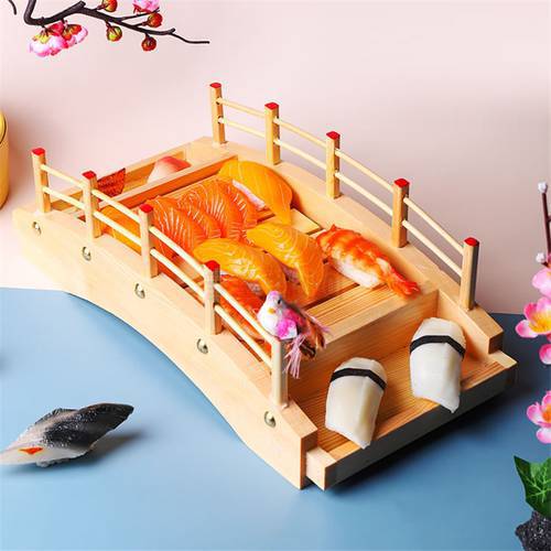 Japanese sushi wooden boat arch Sushi Bridge Boats sashimi platter cooking dry ice platter Dragon Boat Sushi Platter