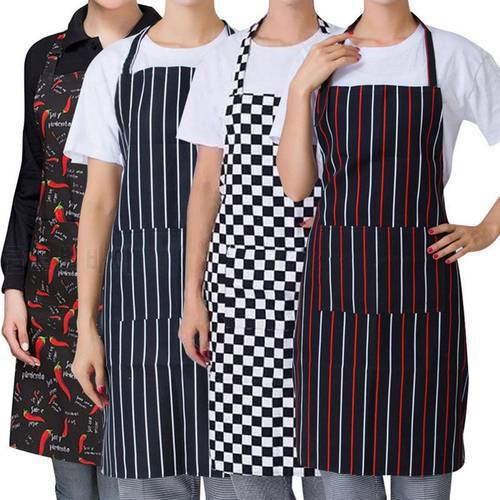 New 1PC Striped Plaid Long Fshion Man Women Waist Apron with Pocket Catering Chef Waiter Bar Kitchen Apron 70cm x 57cm