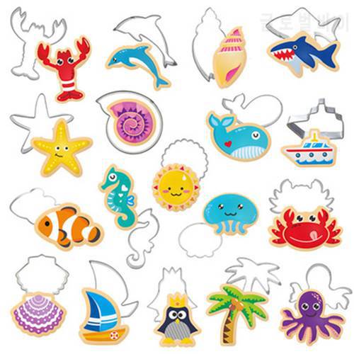 Hot Stainless Steel Marine Animals Cookie Cutter DIY Fondant Chocolate Cake Embossing Stencil Mold Biscuit Cute Mold Baking Tool