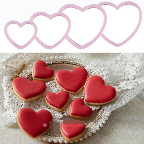 4pcs/set Plastic Heart Shape Cookie Cutter Cake Decorating Tools Fondant Sugarcraft Candy Biscuit Mold DIY Baking Pastry Tools