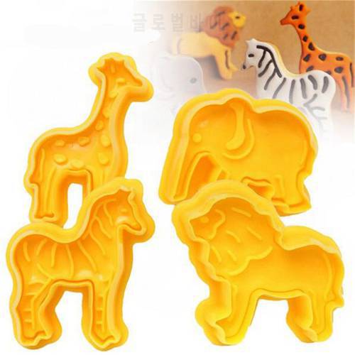 4Pcs/lot Lion Giraffe Zebra Elephant Animal Fondant Cake Mold Biscuit Cookie Plunger Cutters Sugarcraft Cake Decorating Tools