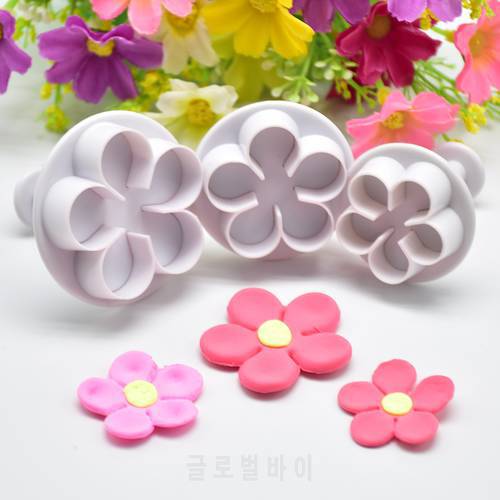 3Pcs Flower Plunger Cookie Cutter DIY Blossom Flower Cake Fondant Mold Plastic Cake Decorating Tools Baking Accessories