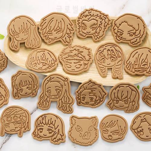 New 3D Demon Slayer Kimetsu no Yaiba Anime Cookies Cutter Biscuit Embossing Mould Sugarcraft Dessert Baking Cake Decor Tool