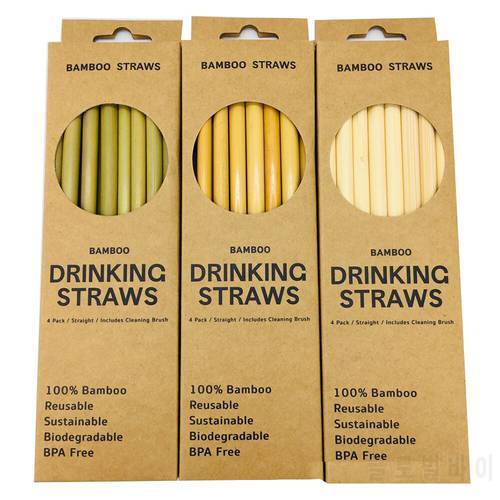 10Pcs/Set Natural Bamboo Straw Reusable Drinking Straws with Case + Clean Brush Eco-friendly Bamboo Straws Bar Tools 2021 New