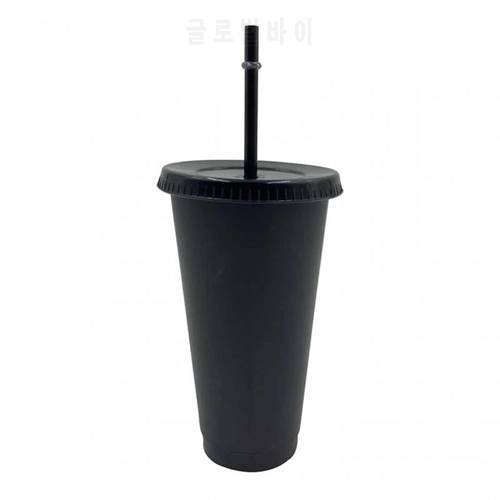 5Pcs 700ml Black Reusable Plastic Water Bottle Cold Cup With Lid And Straw Magic Tumbler Coffee Mug Personalized Christmas Gift