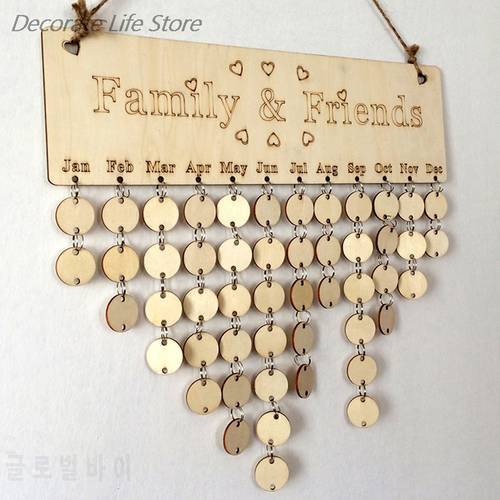Fashion DIY Wood Calendar Family Heart Printed Wall Calendar Sign Special Dates Reminder Board Home Hanging Decor Gifts