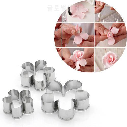 3Pcs/Set Stainless Steel Rose Flower Petal Fondant Mold Sugar Craft Cake Cookies Embosser Cutter Shipping