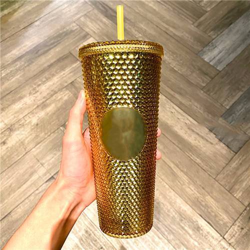 Coffee Cup Summer Holiday Cold Cup Tumbler Double Layer Plastic Durian Cup Diamond Radiant Goddess Straw Cup Studded Cup