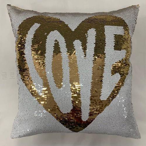 Reversible Two Tone Glitter Heart Sequins Pillowcase Mermaid Cushion Cover Reversible Love