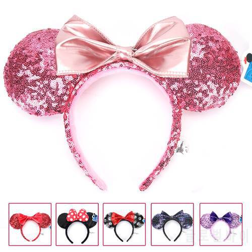 Disney Minnie Mouse Headband Plush Animal Ears Sequin Hair Bow DOT Ariel COSTUME Hallowmas Headband Cosplay Plush Gift