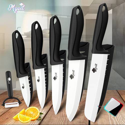 Ceramic Knife Set 3 4 5 6 inch Chef Utility Slicer Paring Bread Knives with Peeler Kitchen Knife Zirconia Blade Cooking Cutter