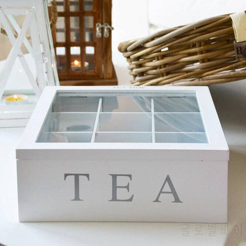 Retro Style Bamboo Tea Box With Lid 9-Compartment Coffee Tea Bag Storage Holder Tea Organizer For Cabinets kitchen accessories