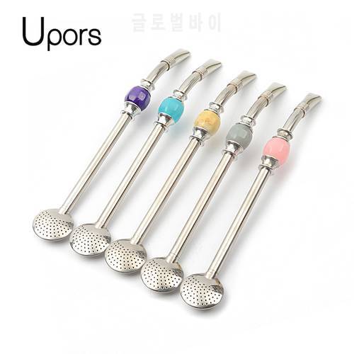 UPORS Reusable Yerba Mate Straw Bombilla Filter +1 Brush 304 Stainless Steel Drinking Straw For Mate Tea Accessories 1pcs