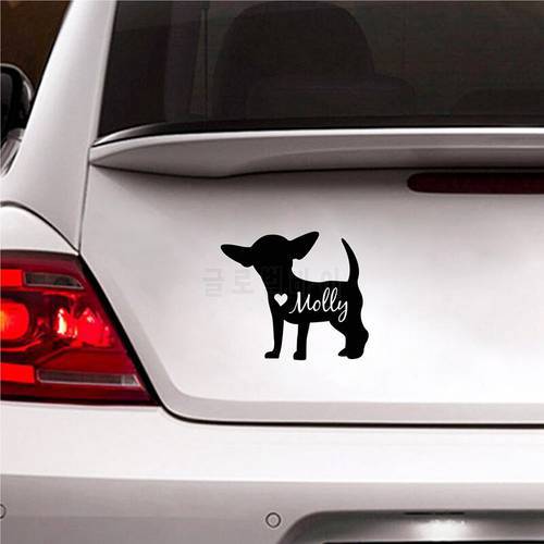 Cute Chihuahua Decal Personalized Dog Name Vinyl Sticker , Custom Pet Dog Silhouette Removable Decals Car Window Laptop Decor