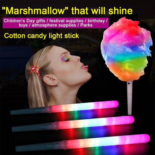 10Pcs Food-Grade Cotton Candy Cones Colorful Glowing Sticks Button Battery Party Decoration Accessory Supplies Tools