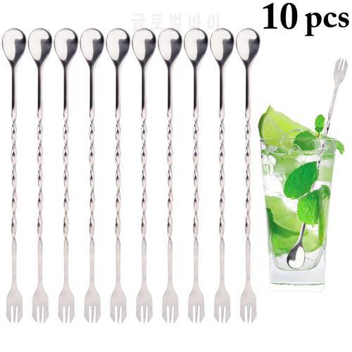 10PCS Bar Mixing Spoon Long Handle Stainless Steel Cocktail Spoon Stirring Spoon Cup Accessories For Party