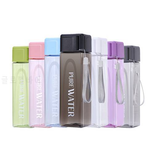 500ml New Square Plastic Water Cup Simple Transparent Water Cup Outdoor Water Sports Cold Juice Cup Portable Portable Water Cup
