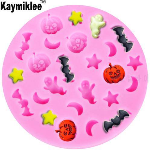 Kaymiklee M288 Halloween Cartoons Mini Moons Stars Silicone Fondant Cake Molds Chocolate Gumpaste Surgarcraft Mould