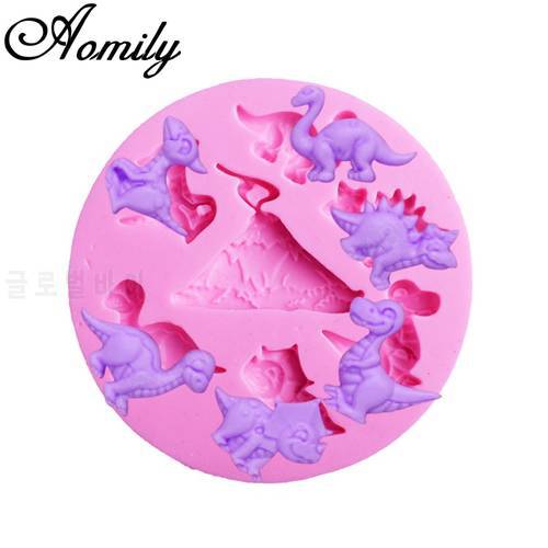 Aomily 7 Holes Multi Dinosaur Shaped Silicone Chocolate Cookies Cake Mold Silicone Soap Candy Fondant Chocolate Kitchen Mould