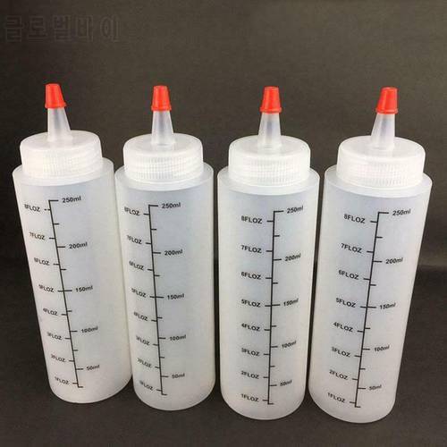 250ML Plastic Needle-nosed Bottle With Scale Squeeze Bottle With Leak-Proof Sauce Bottle Salad Squeeze Bottle 1pc