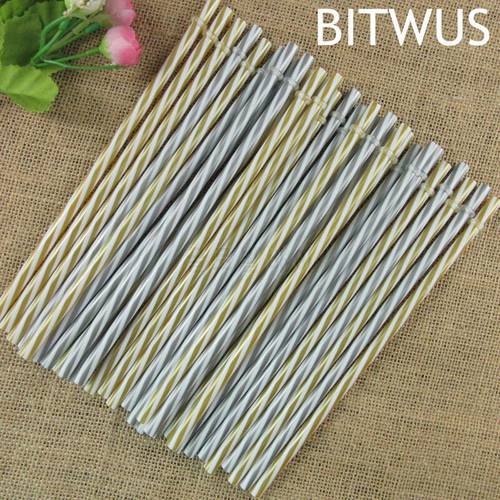 30pcs/lot 23 cm Fancy Fashion Reusable Sliver Golden Stripped Party Plastic Drinking Straws /Pure Color Straws for Marson Jar