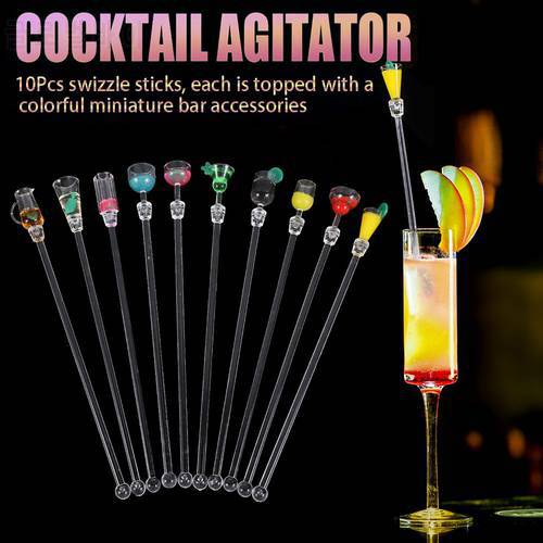 10Pcs/Set Colorful Acrylic Cocktail Drink Stirrers Stirring Sticks Mixing Sticks Kitchen Bar Tool