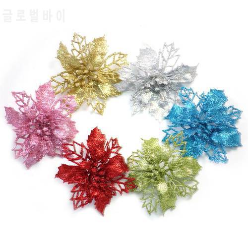 1PC Artificial Flowers Christmas Fake Flowers Glitter Merry Christmas Tree Ornaments Xmas Decorations For Home New Year