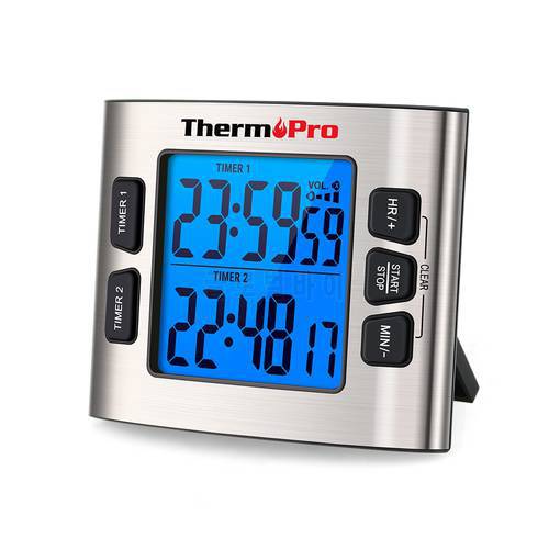 ThermoPro TM02 Cooking Digital Kitchen Timer Large Display Dual Timer Backlight Countdown/UP Timer With Clock Function