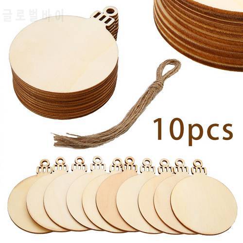 10PCS Blank Wood Discs Bulk with Holes for Crafts Centerpieces Unfinished Wooden Christmas Ornaments Paint New Year Party Decor