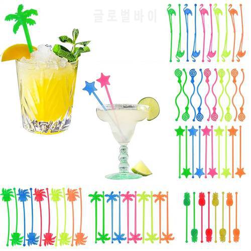50pcs/set Flamingo Pineapple Star Drink Wine Decor Cocktail Swizzle Sticks Drink Stirrer Hawaiian Beach Party Decor Bar Supplies