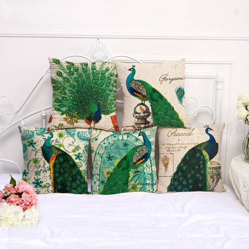 Pure Peacock Cushion Blue Green Feather Pillow Floral and Fauna for Home Chair Decorative Pillowcases Sofa Pillow Set