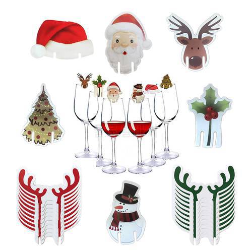 10Pcs Christmas Cup Card Christmas Decorations Santa Hat Wine Glass Decor Merry Christmas Ornament For New Year Party Supplies