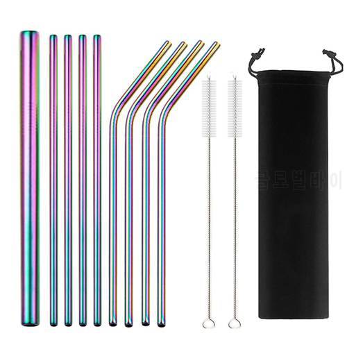 Reusable Metal Drinking Straws 304 Stainless Steel Straw Sturdy Bent Straight Boba Straw with Cleaning Brush Bar Party Accessory