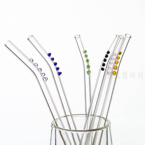 Glass Drinking Straw Reusable Bent Straw Eco Friendly High Borosilicate Glass Straws For Smoothies Cocktails Bar Accessories
