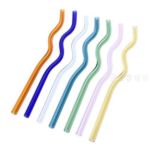 1pcs High Borosilicate Glass Straws Eco Friendly Reusable Wave Shape Drinking Straw For Smoothies Cocktails Bar Accessories