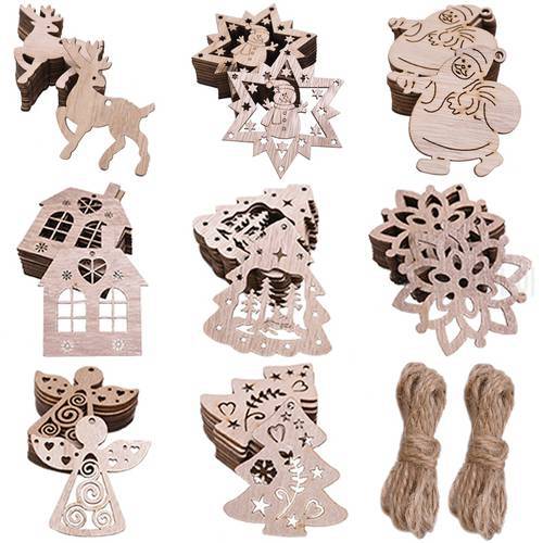 10 Pieces Santa Claus Elk Snowflake Wooden Slices Handmade Diy Graffiti Christmas Gift Wood Ornament Decorations for Xmas