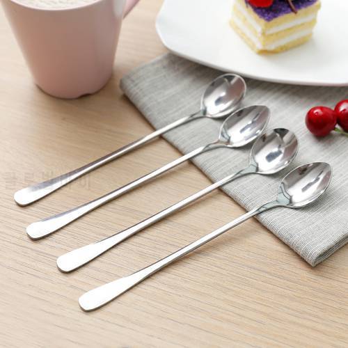 304 Stainless Steel Coffee Stirring Spoon Long Handle Spoon Ice Cream Dessert Tea Spoon Sharp Round Head Coffee Scoops Tableware