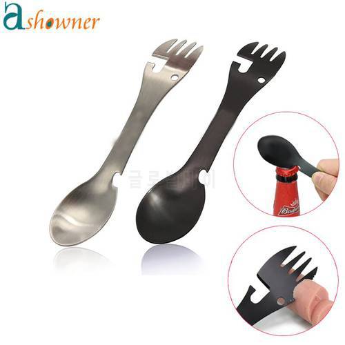 Camping Fork Spoon Multi Function Spoon 5 In 1 Integrated Fork Spoon Outdoor Fork Spoon Picnic Cutting Knife Bottle Can Opener