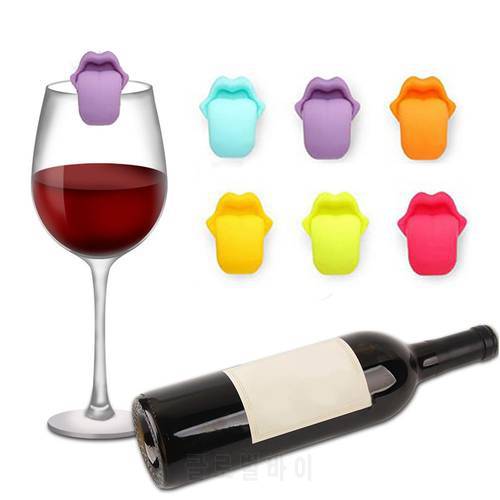 6Pcs Tongue Shape Party Suction Cup Wine Glass Food Grade Silicone Label Recognizer Marker Cup Mark Sign Personality