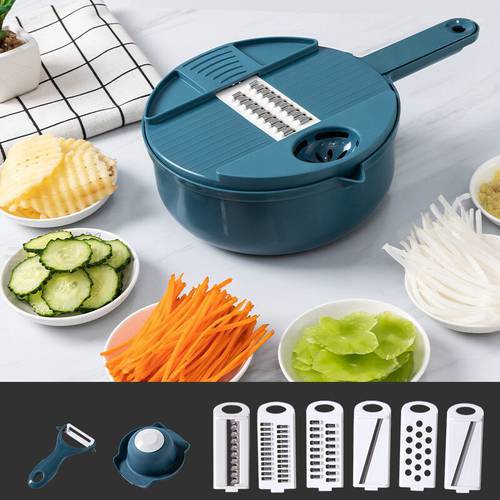 12PCS Vegetable Chopper Manually Multi-function Vegetable Cutter with Guard Planer Carrots Potatoes Grater Kitchen Accessories
