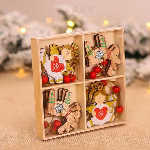 12Pcs Navidad 2022 Christmas Tree Decorations New Year 2023 Craft Wooden Ornaments Christmas Decorations for Home Xmas Noel Gift