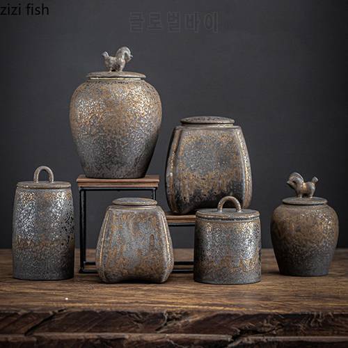 Vintage Stoneware Tea Caddy Ceramic Airtight Jar Storage Tea Cans Tea Box Storage Tank Tea Container Decorative Jar Sugar Bowl