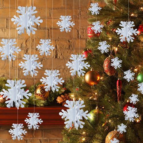 3D Artificial Snowflakes Paper Garland Christmas Hanging Ornaments Snowflake Banner For Home New Year Xmas Party Winter Decor