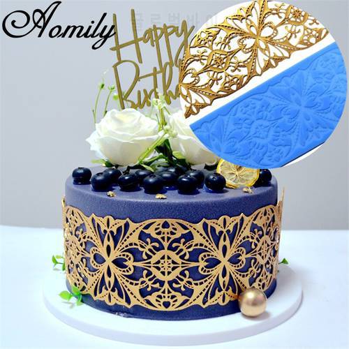 Aomily Artistic Petal Design Lace Silicone Mold Wedding Cake Border Decoration Fondant Cake Surround Food Grade Mat Baking Mold