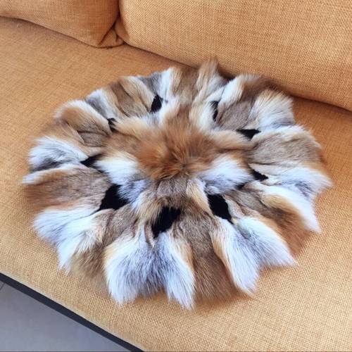CX-D-35 New Products Natural Real Red Fox Fur Cusions Patchwork Sofa Floor Round Cushion